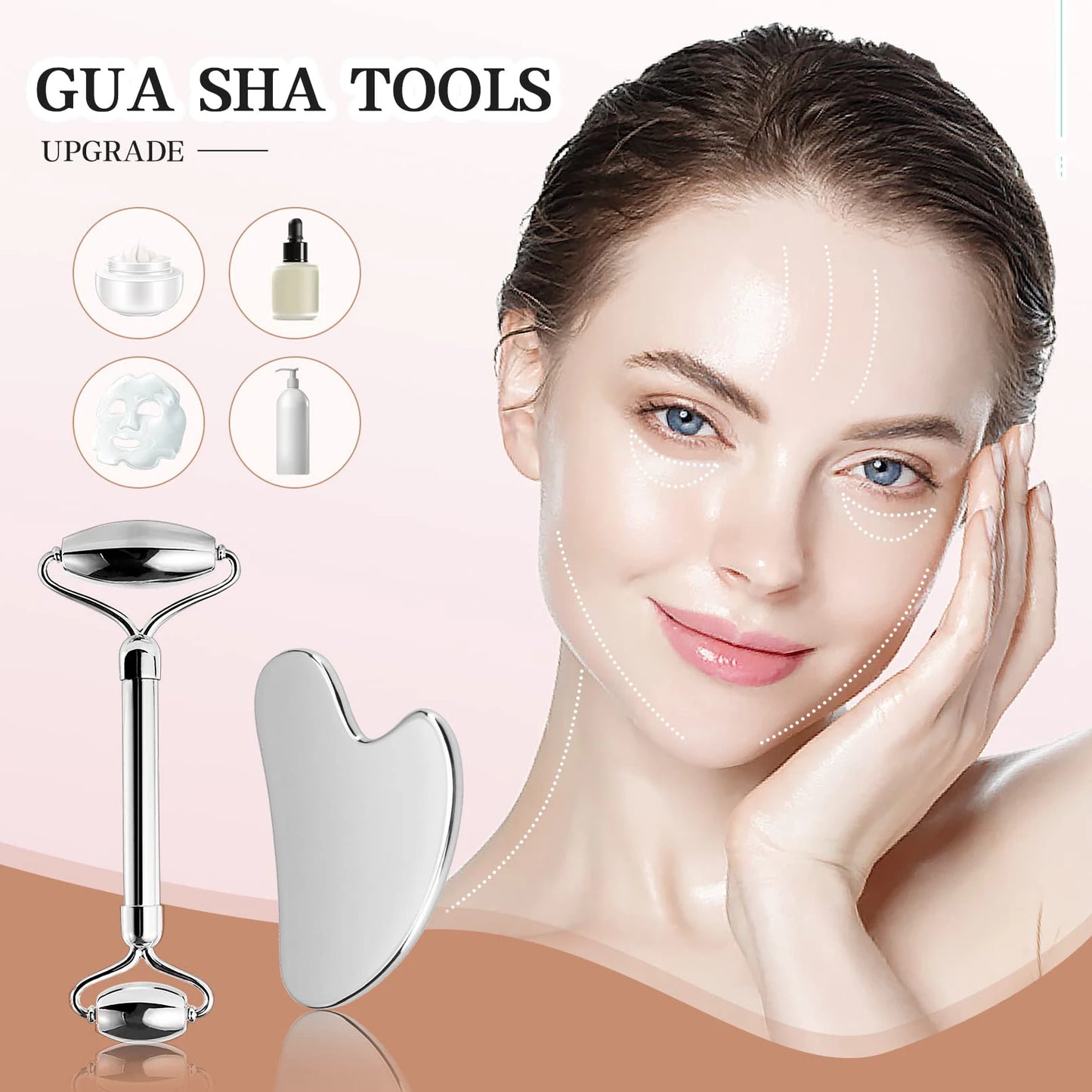 Facial Roller Metal Gua Sha Facial Tools Set